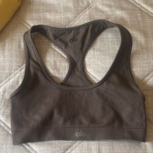 ALO Yoga Dark Brown Ribbed Sports Bra